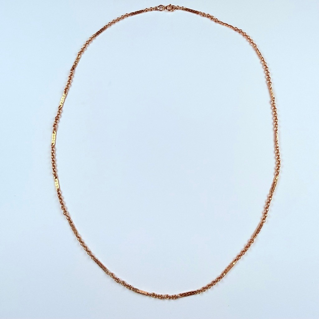 14K Solid Yellow Gold Cable & Flat C Link Chain Unique Necklace 19.75″ Vintage