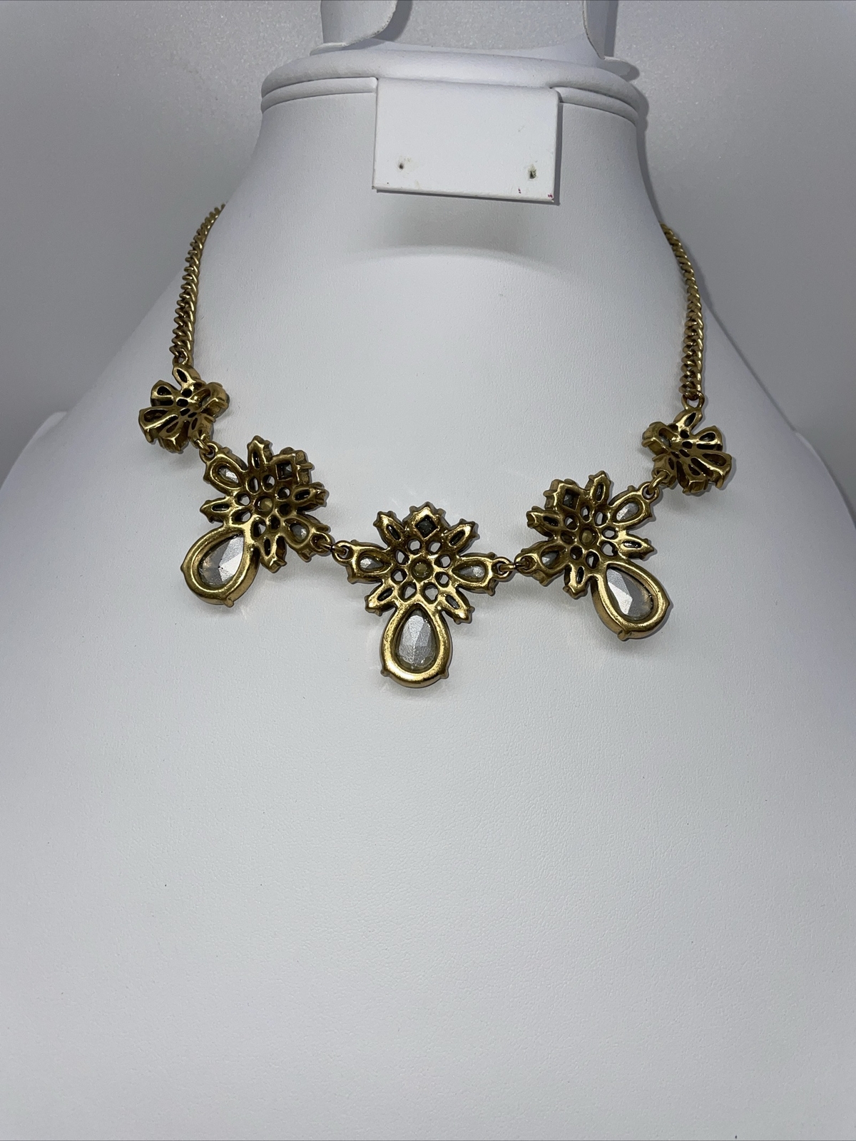 J Crew Necklace Bling Statement Goldtone Clear Rhinestone 16” W/3” Extender