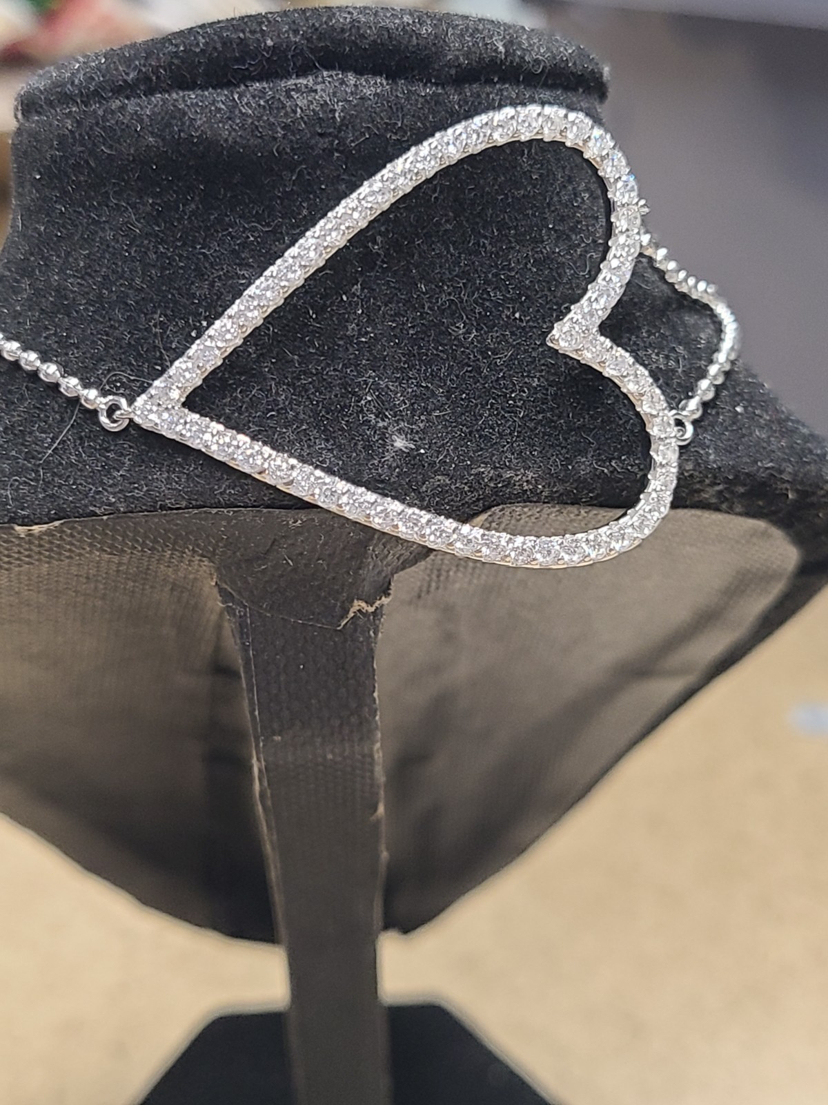 White Cubic Zirconia Rhodium Over Sterling Silver Heart Bracelet 2.80ctw 7″