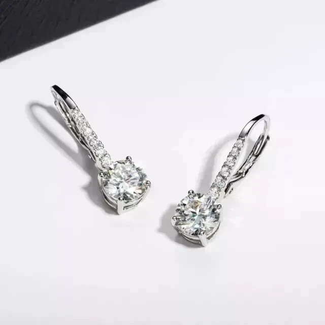 2Ct Round Cut Simulated Diamond Drop Dangle Earrings 14k White Gold Plated
