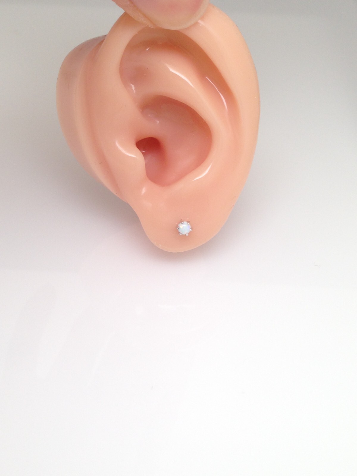 White Opal Stud Earrings Sterling Silver 925 Dainty Round Opal Studs 2.9mm