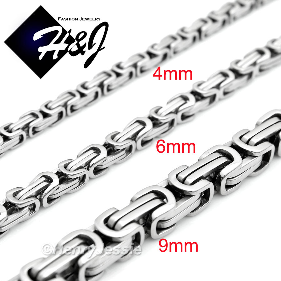18-40″MEN Stainless Steel 6mm Silver Byzantine Box Chain Plain Cross Pendant*P64