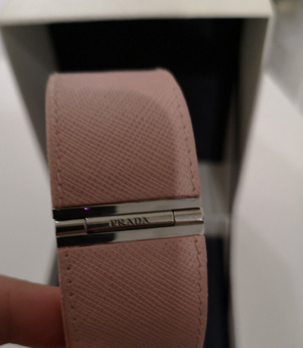 Prada Saffiano Leather Crystal Cuff Bracelet in Rose Pink RRP £895.00 New