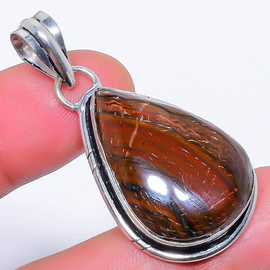 Natural Tiger’S Eye Gemstone 925 Silver Plated Jewelry Pendant 1.8″ T2969