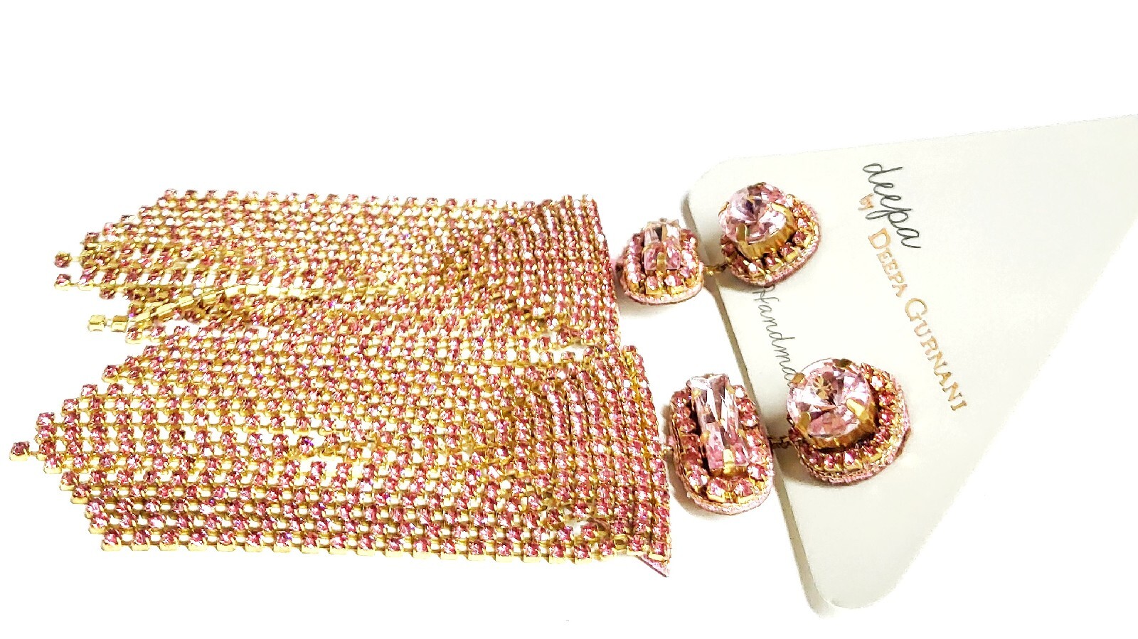 Deepa Gurnani Crystal Chandelier Earrings Peach Pink Goldtone Nickel Free NWT