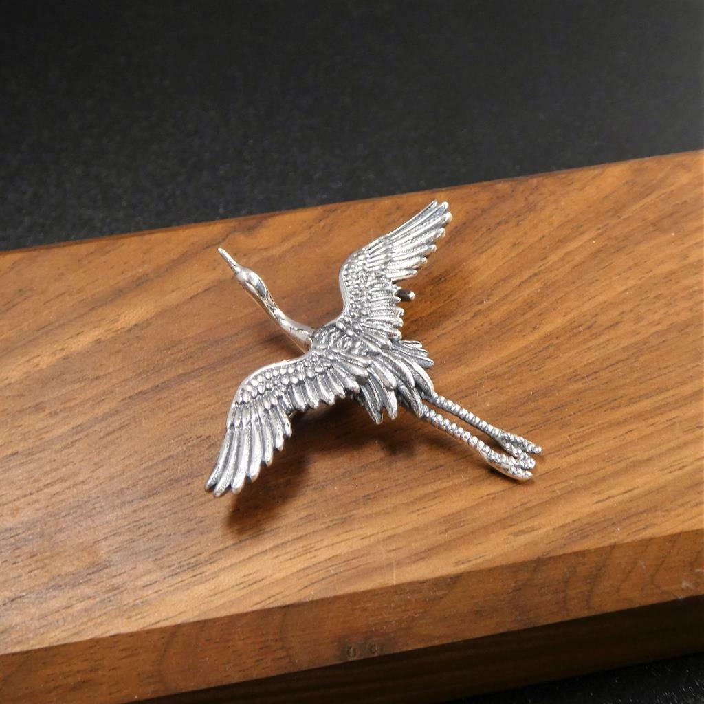 Unique Sterling Silver Open Wing Flying Egret Stork Bird Brooch Pin Fine Details