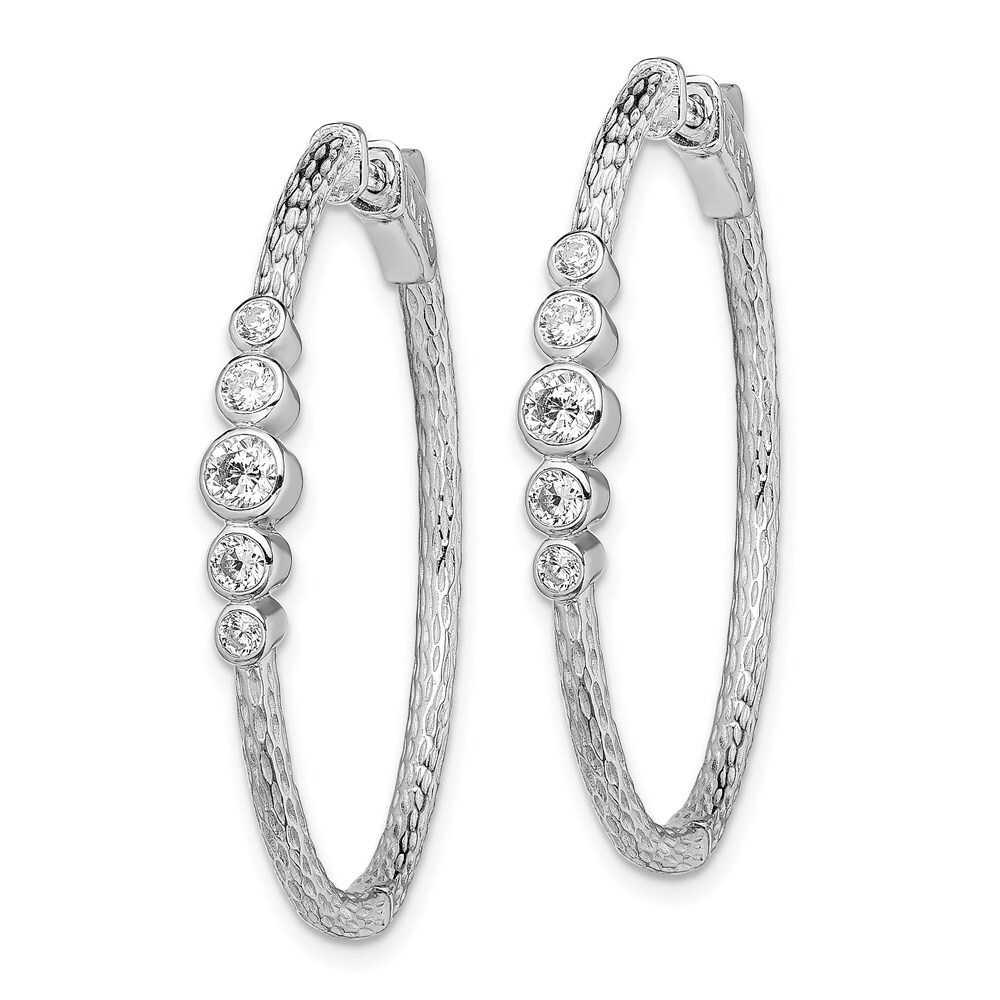 36mm Sterling Silver Rhodium-plated CZ Textured Hoop Earrings