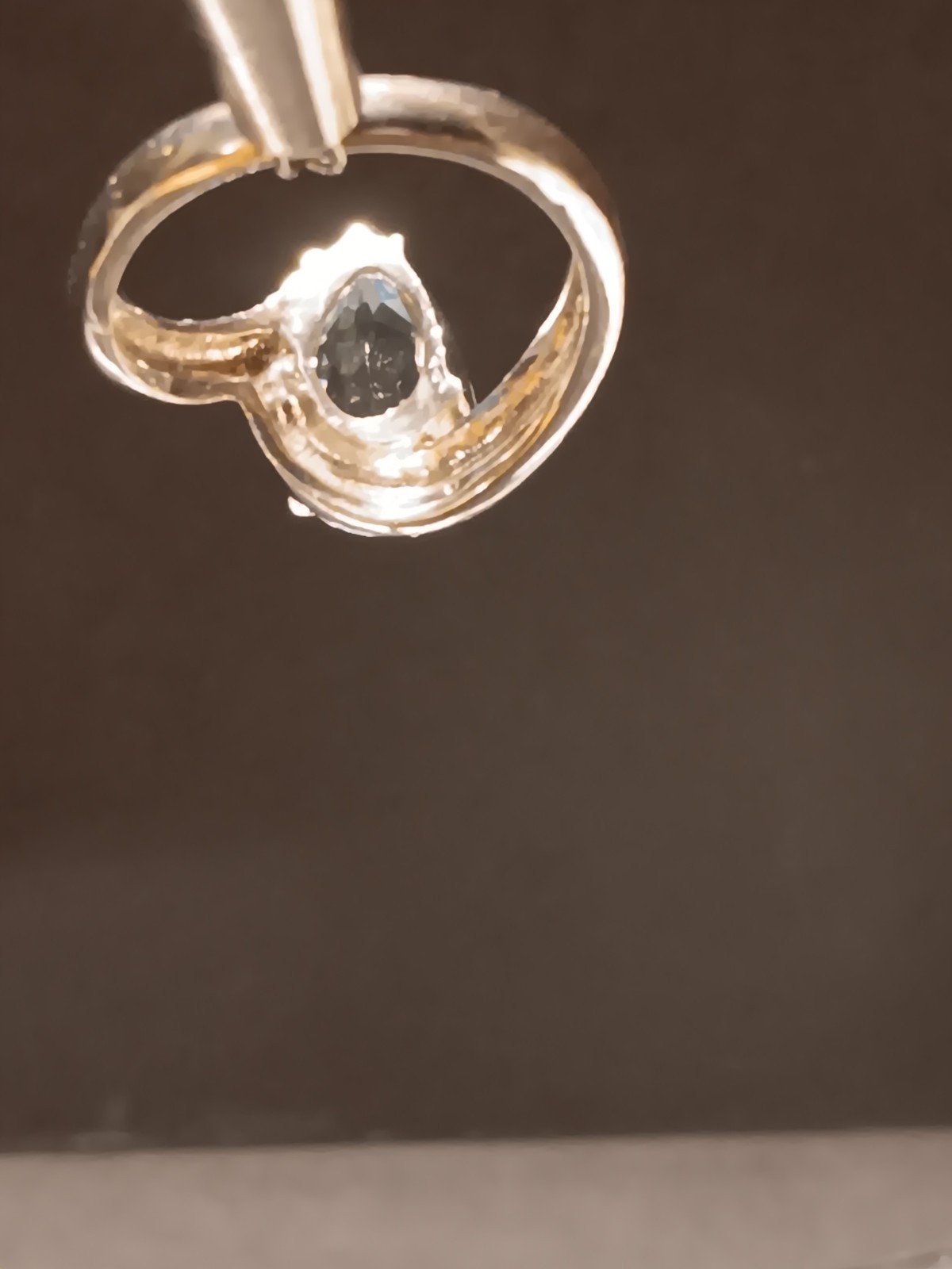 Silver Flawless Blue Topaz Retro Style Pear Shape Ring Size 7