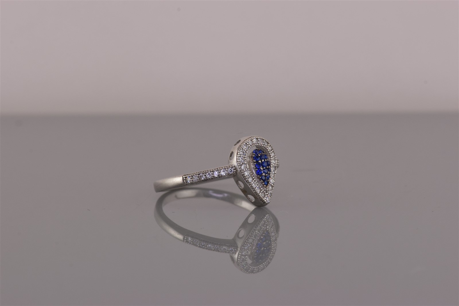 Sterling Silver Blue Spinel & Cubic Zirconia Teardrop Halo Band Ring 925 Sz: 7