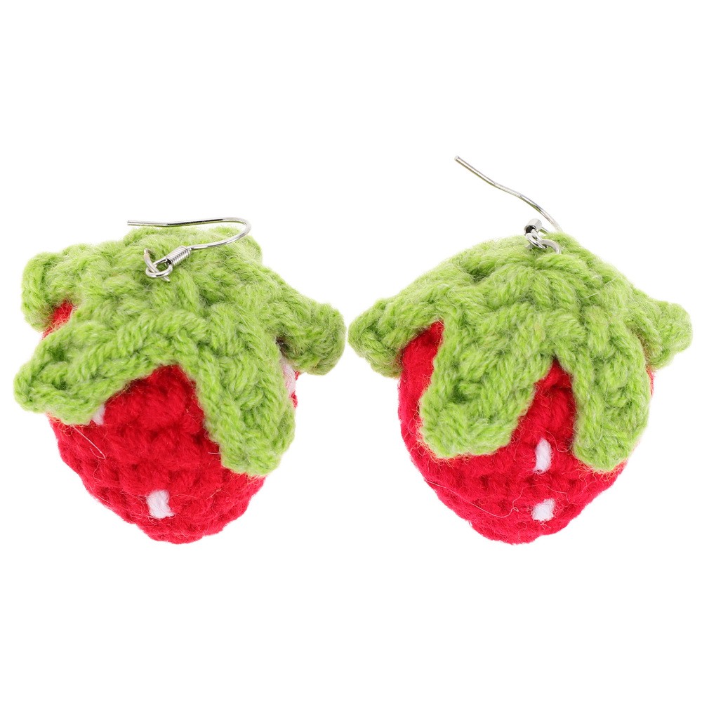 1 Pair Durable Strawberry Earrings Lightweight Red Yarn Japanese Kawaii Style