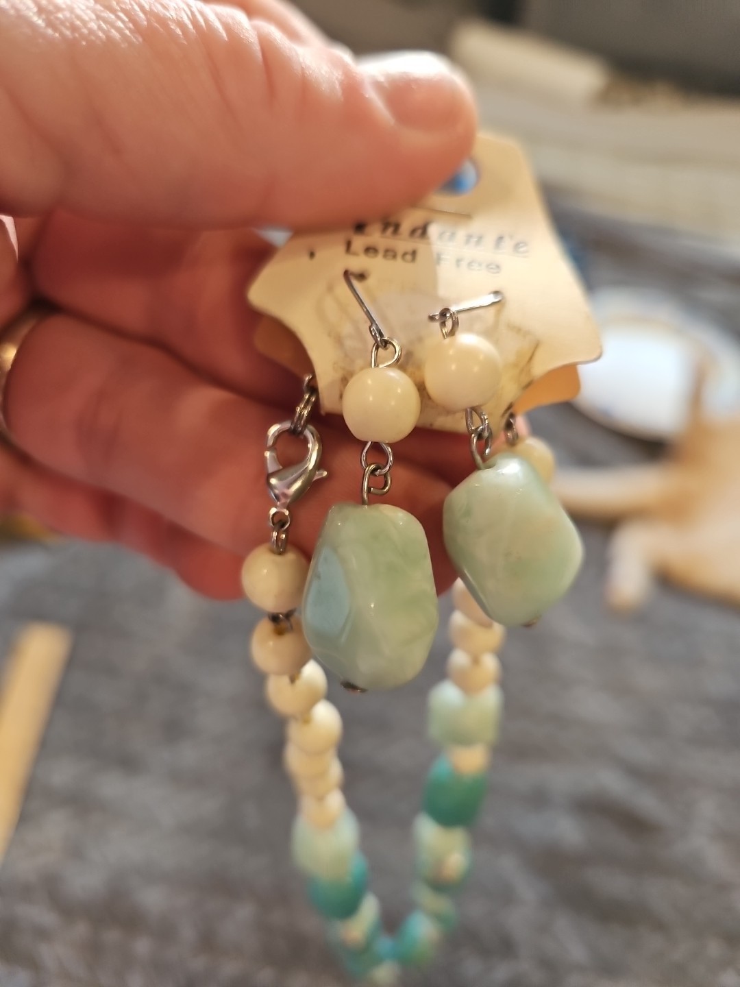 Andante Lead Free Necklace & Earrings Set NEW Turquoise & White / Silvertone