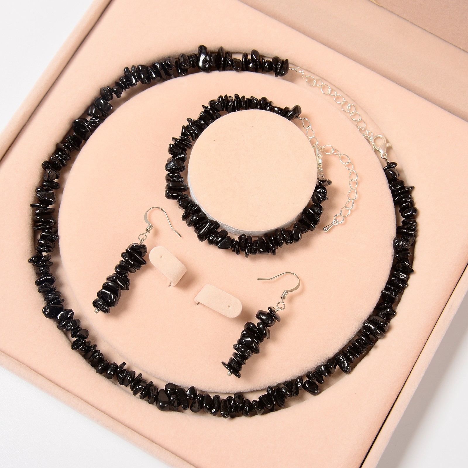 Natural Black Tourmaline Chip Beads 5-8mm Jewelry Set Earrings Bracelet Necklace