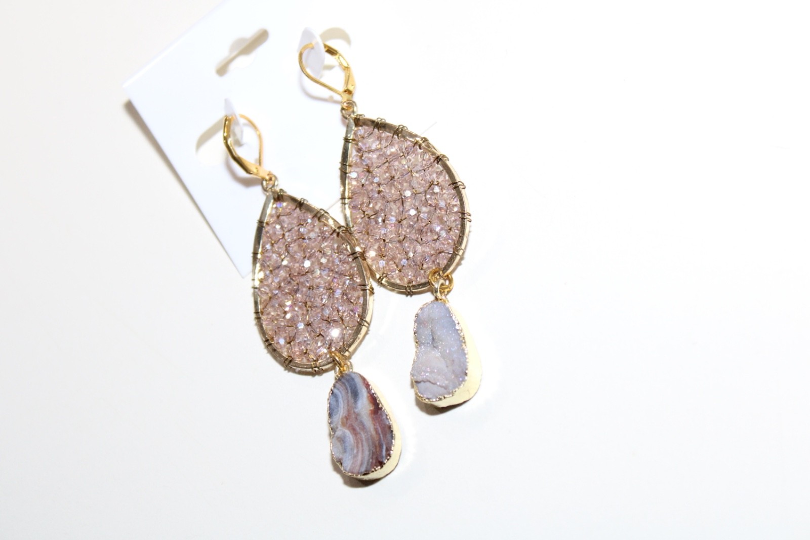 Panacea Earrings gold tone semi stone teardrop lever back ladies