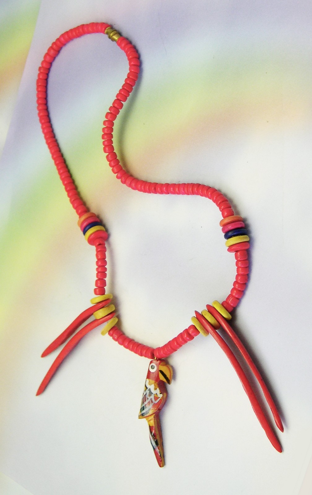 2 Vintage WOOD Necklaces Lot CAMEL Bird TOUCAN tribal tropical summer jewelry