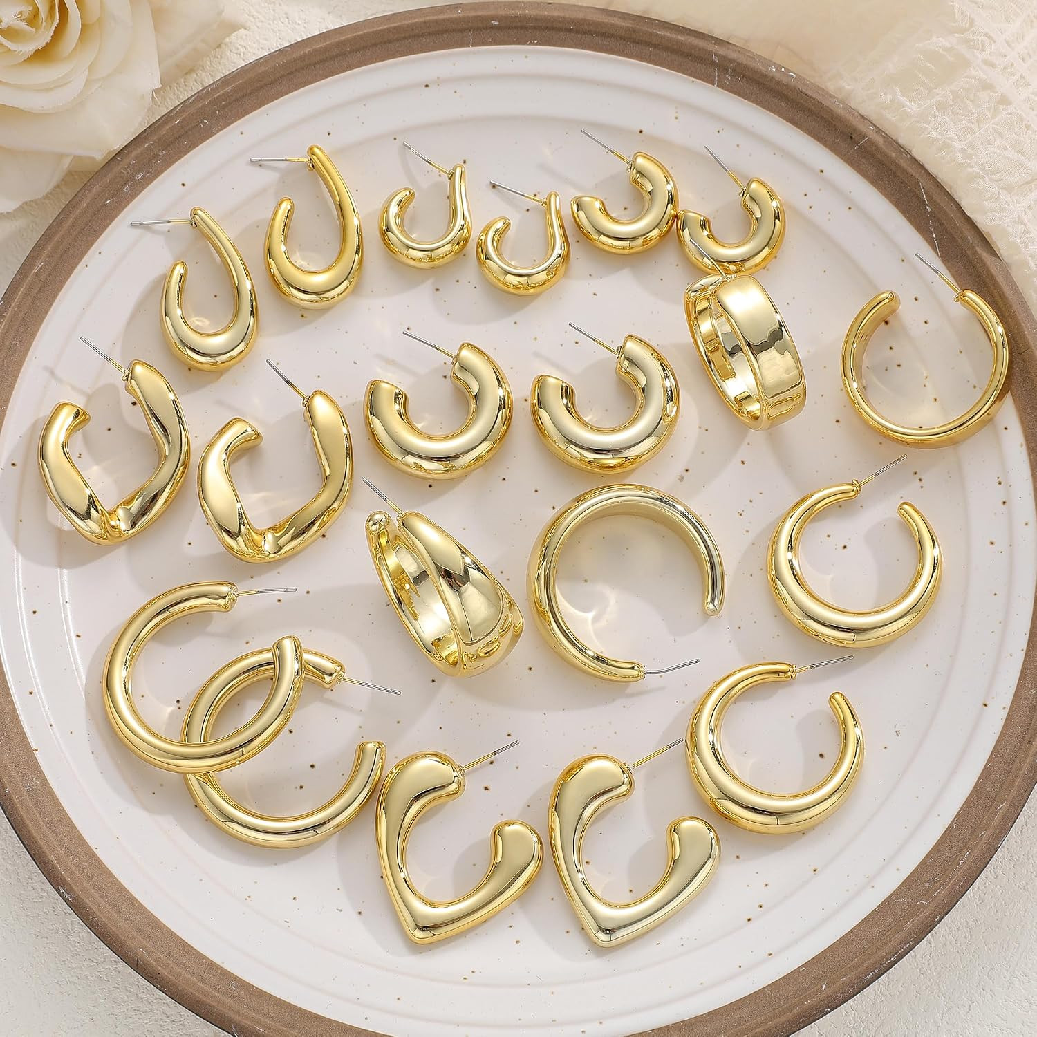 12 Pairs Chunky Gold Hoop Earrings for Women Trendy, Gold Plated Lightweight Hyp