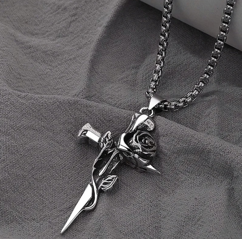 1pc Vintage Rose Cross Pendant Necklace Gothic Punk Jewelry Gothic Jewelry – NEW
