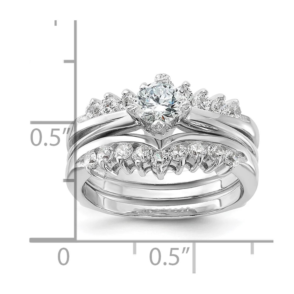 Sterling Silver Rhodium-Plated CZ Ring Set