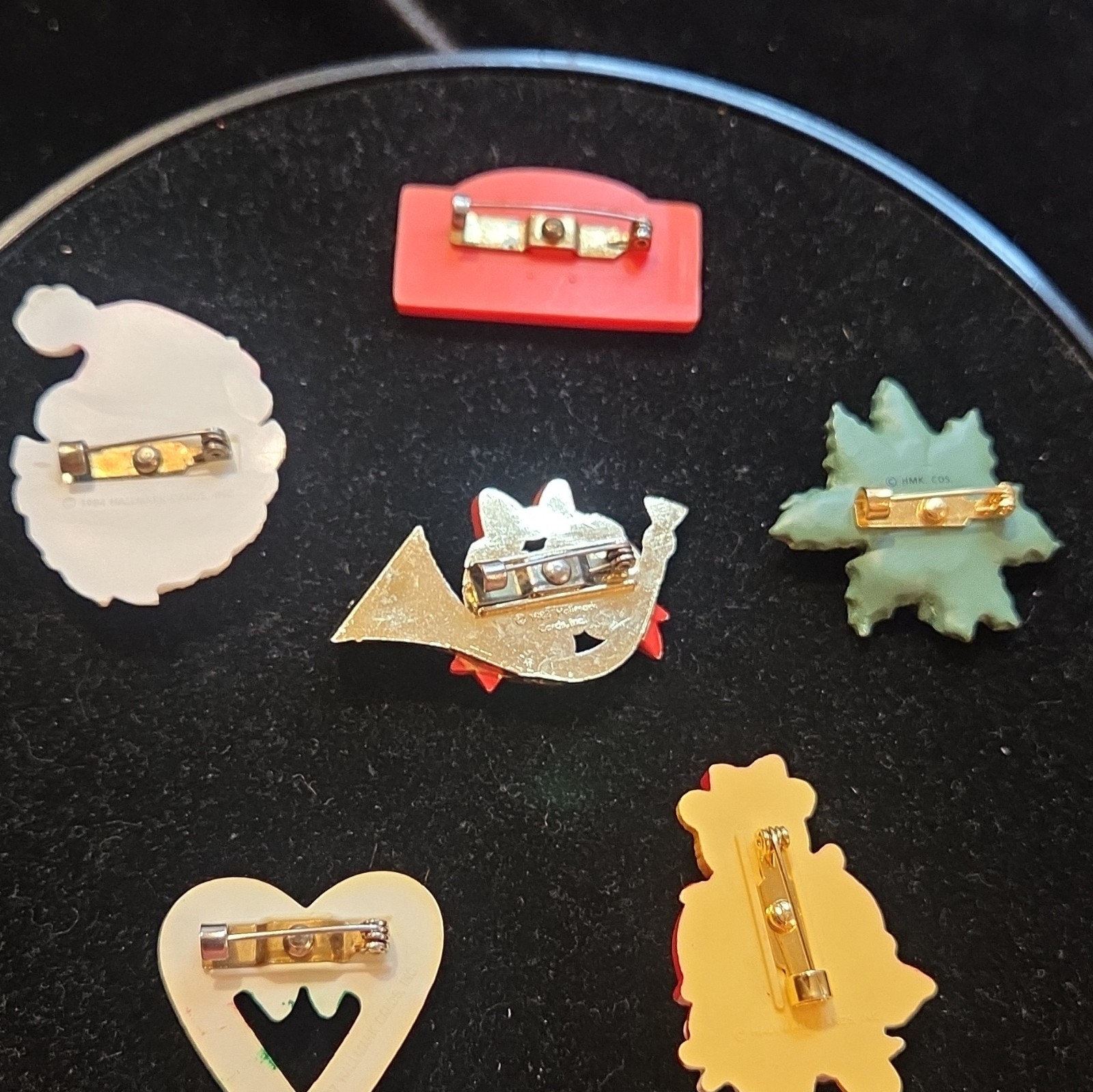 Hallmark Lot of 6 Christmas Brooch Pins Santa Joy Holly Candy Cane