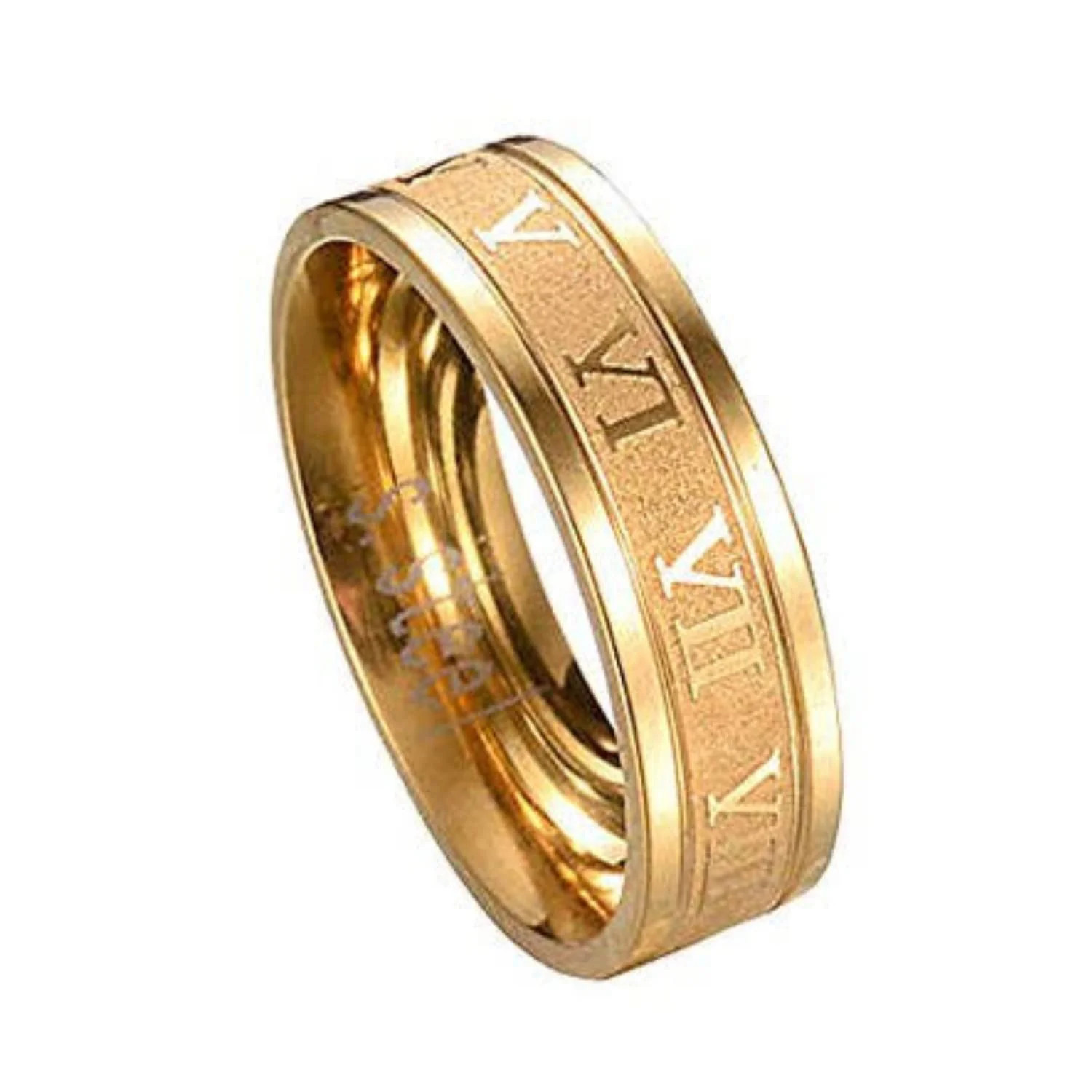 Ice City Roman Numeral Wedding Band Ring, Stainless Steel Rings Men Size 6-12