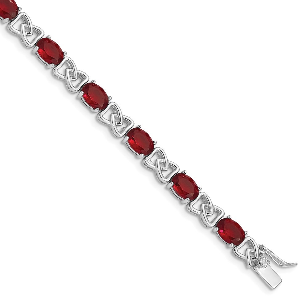 Sterling Silver Rhodium Plated 7 inch Red CZ Bracelet 12.0g Womens