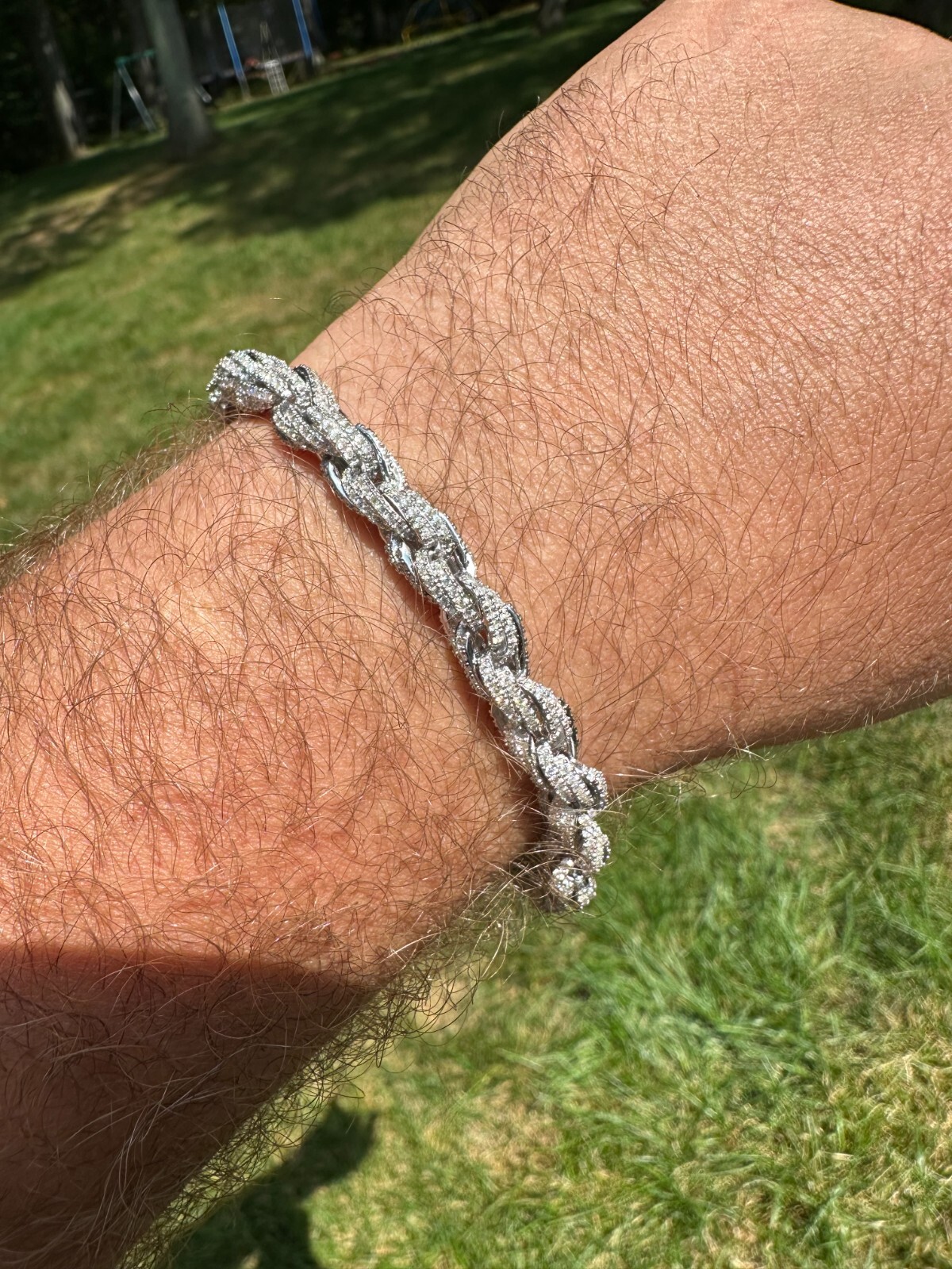 MOISSANITE Hip Hop Rope Bracelet Iced Real Solid 925 Sterling Silver 7.5mm Mens