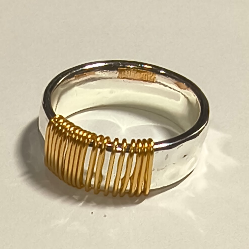Silver and Gold Wire Wrapped Ring, Never Been Worn, Size 8
