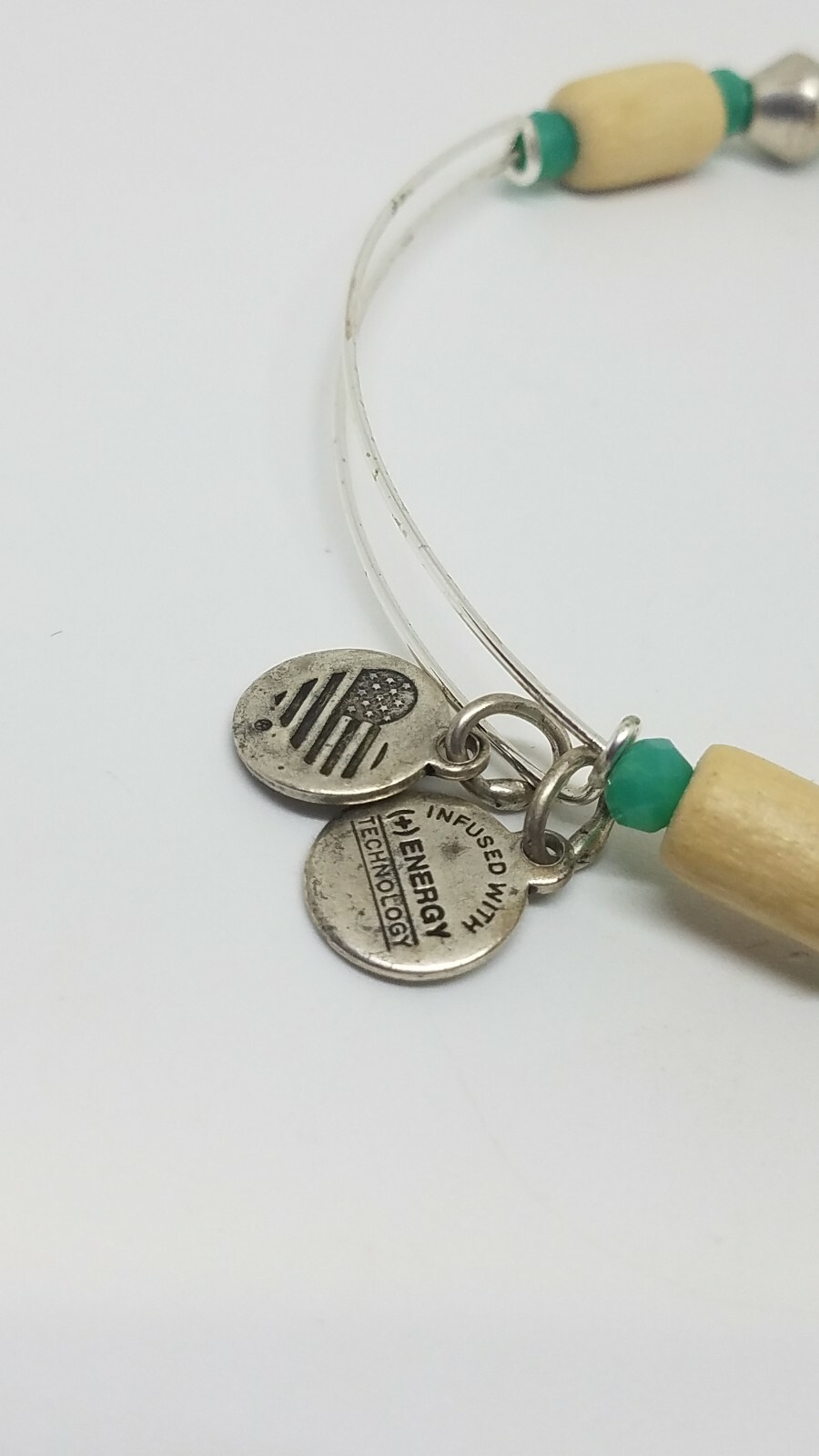 ALEX and ANI Wood Crystal Beaded Silver Tone Wire Adjustable Bangle Bracelet
