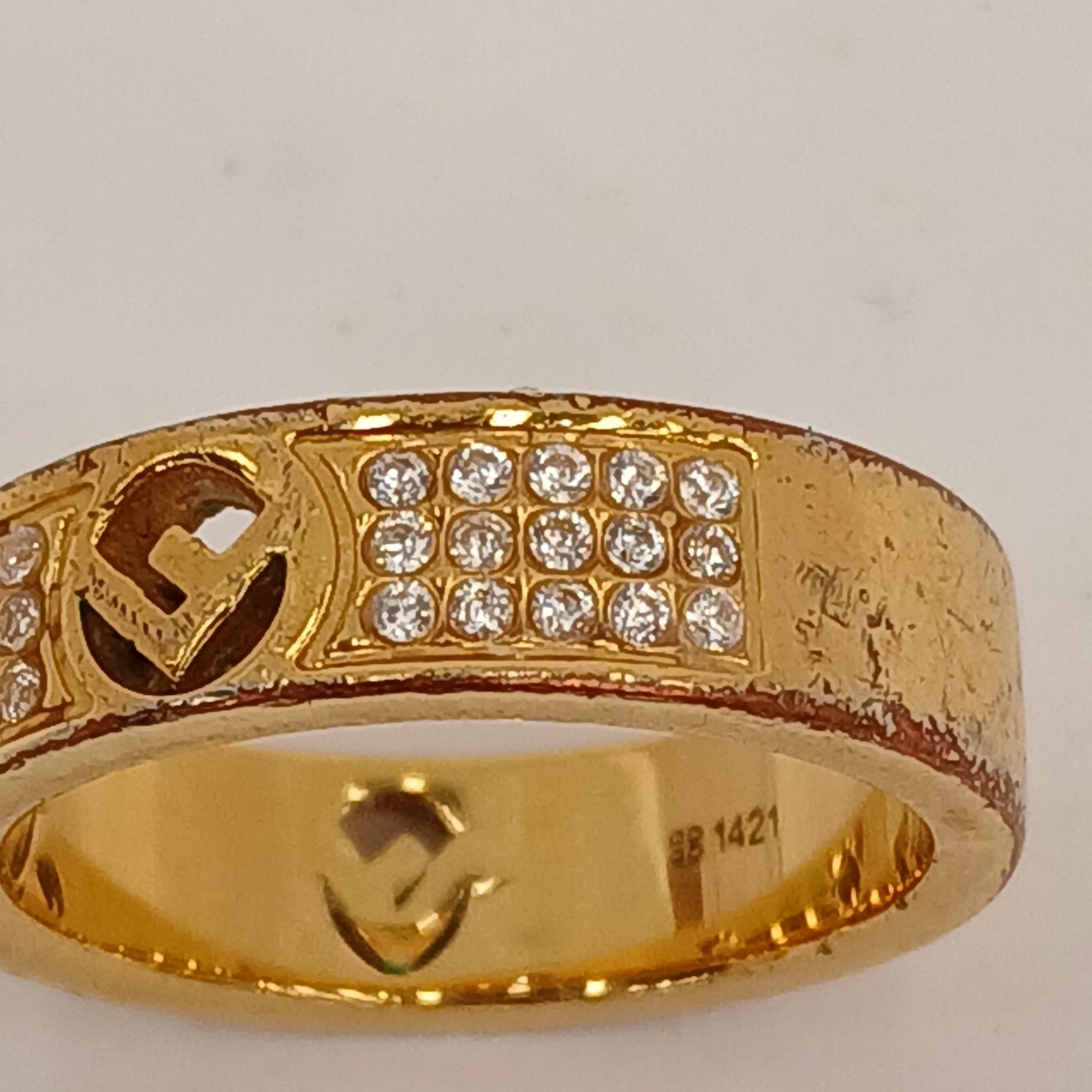 Fendi Designer Ring Gold Plated Size O Crystal Italian Authentic Preloved