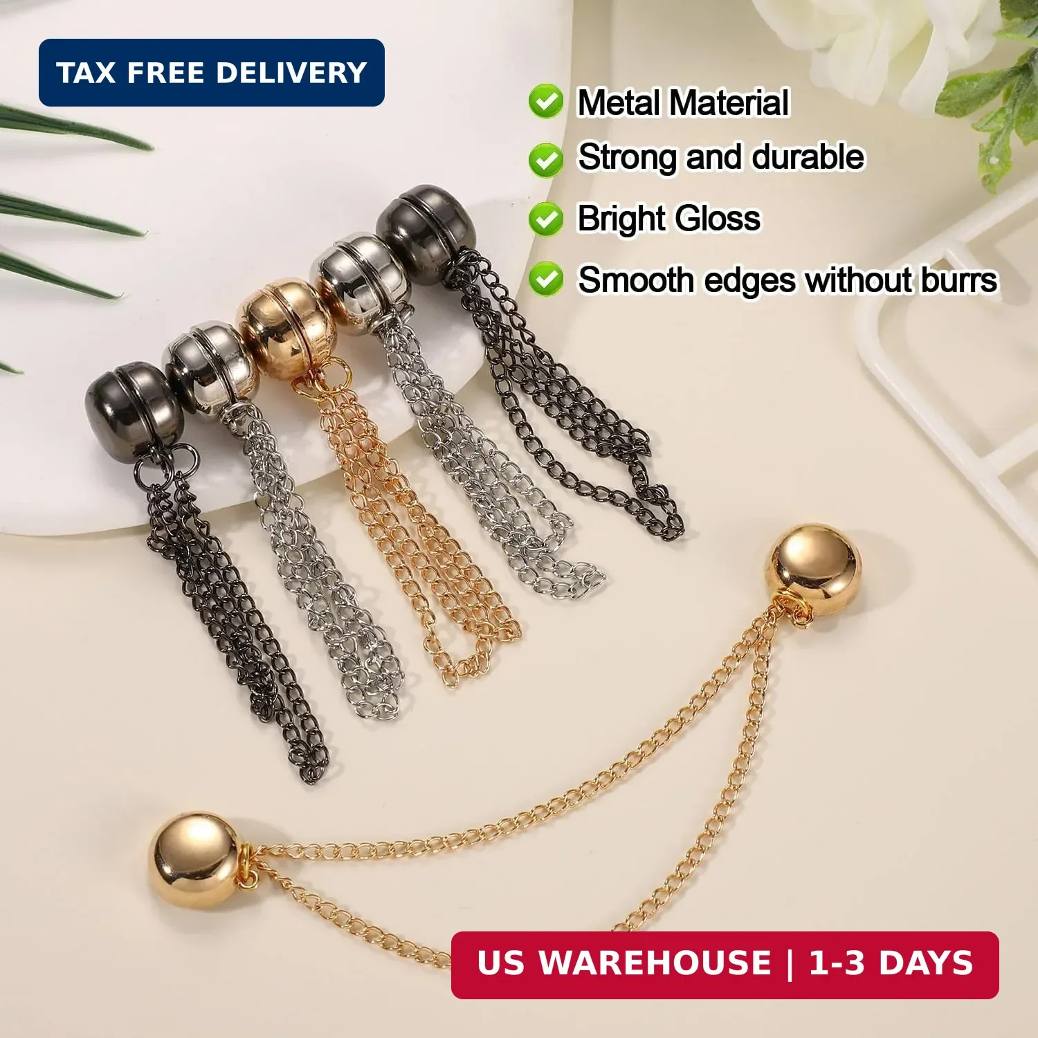 6pcs Magnetic Clothing Clips with Chain, Multi-Function Magnet Button Pins Hijab