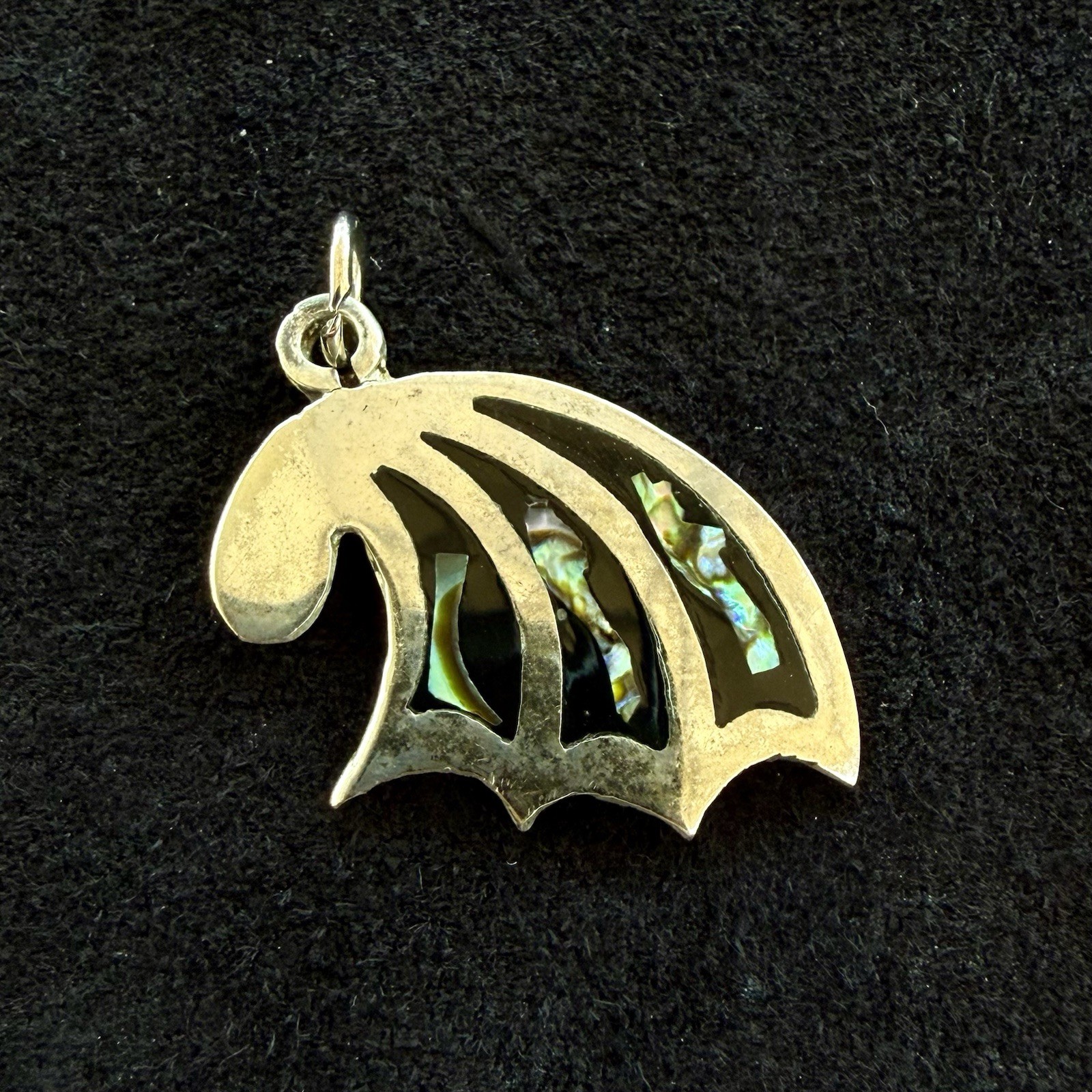 VTG Alpaca Silver – MEXICO Abalone Inlay Geometric Necklace Pendant -approx 1”