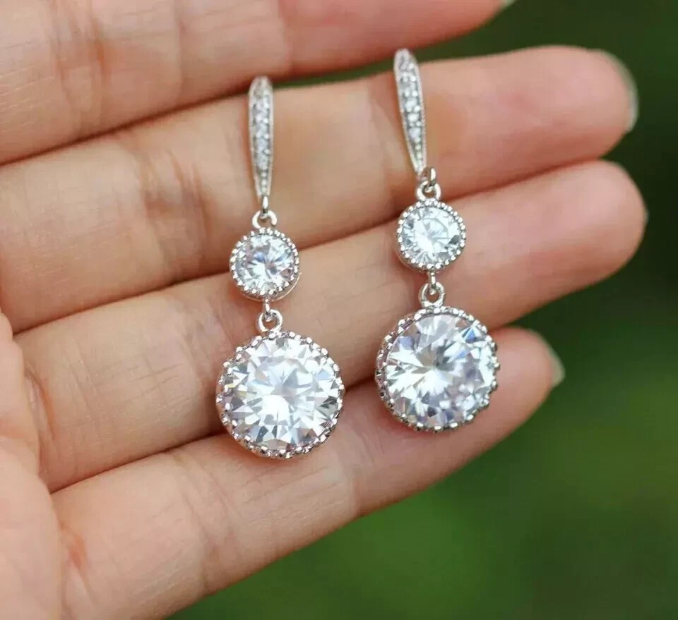 2Ct Pear Cut Simulated Diamond Drop Dangle Earrings 14k White Gold Plated