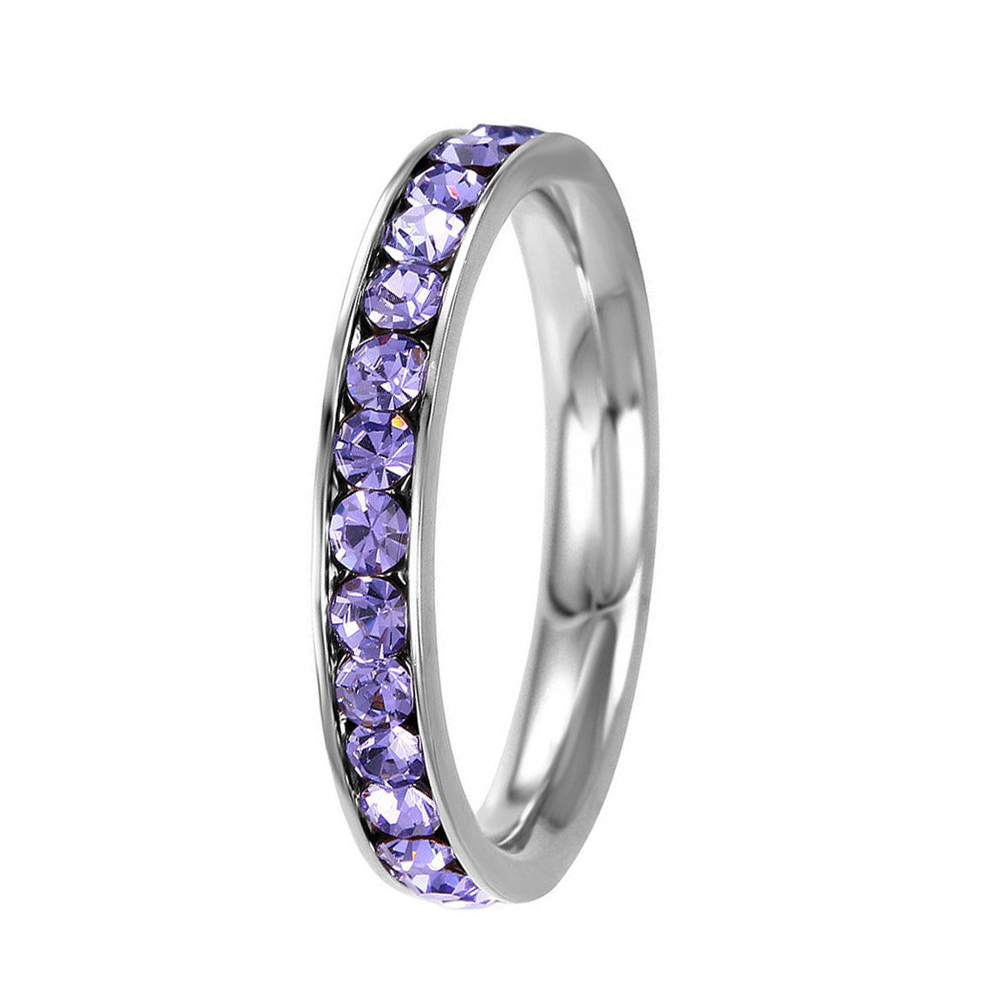 Stainless Steel Eternity Alexandrite Crystal June Birthstone Stackable Ring 3MM
