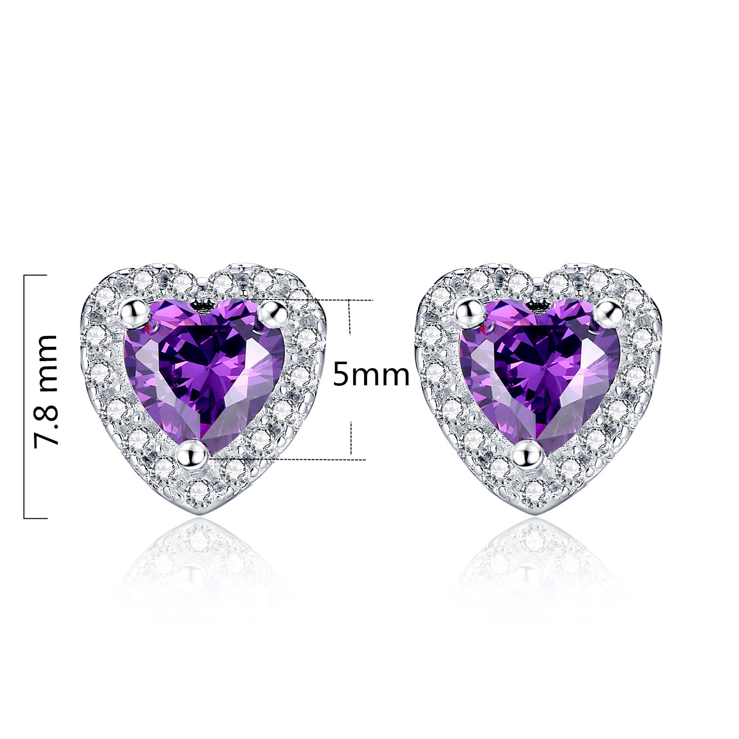 Sterling Silver 1.0 cttw Simulated Amethyst Heart Shaped Stud Earrings