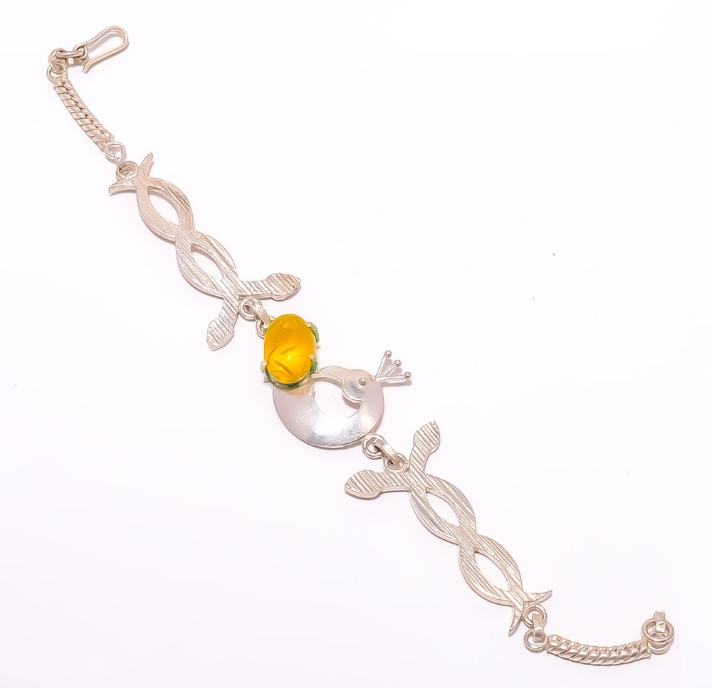 Citrine Gemstone 925 Silver Plated Jewelry Snake & Peacock Bracelet 7-7.99″ B61