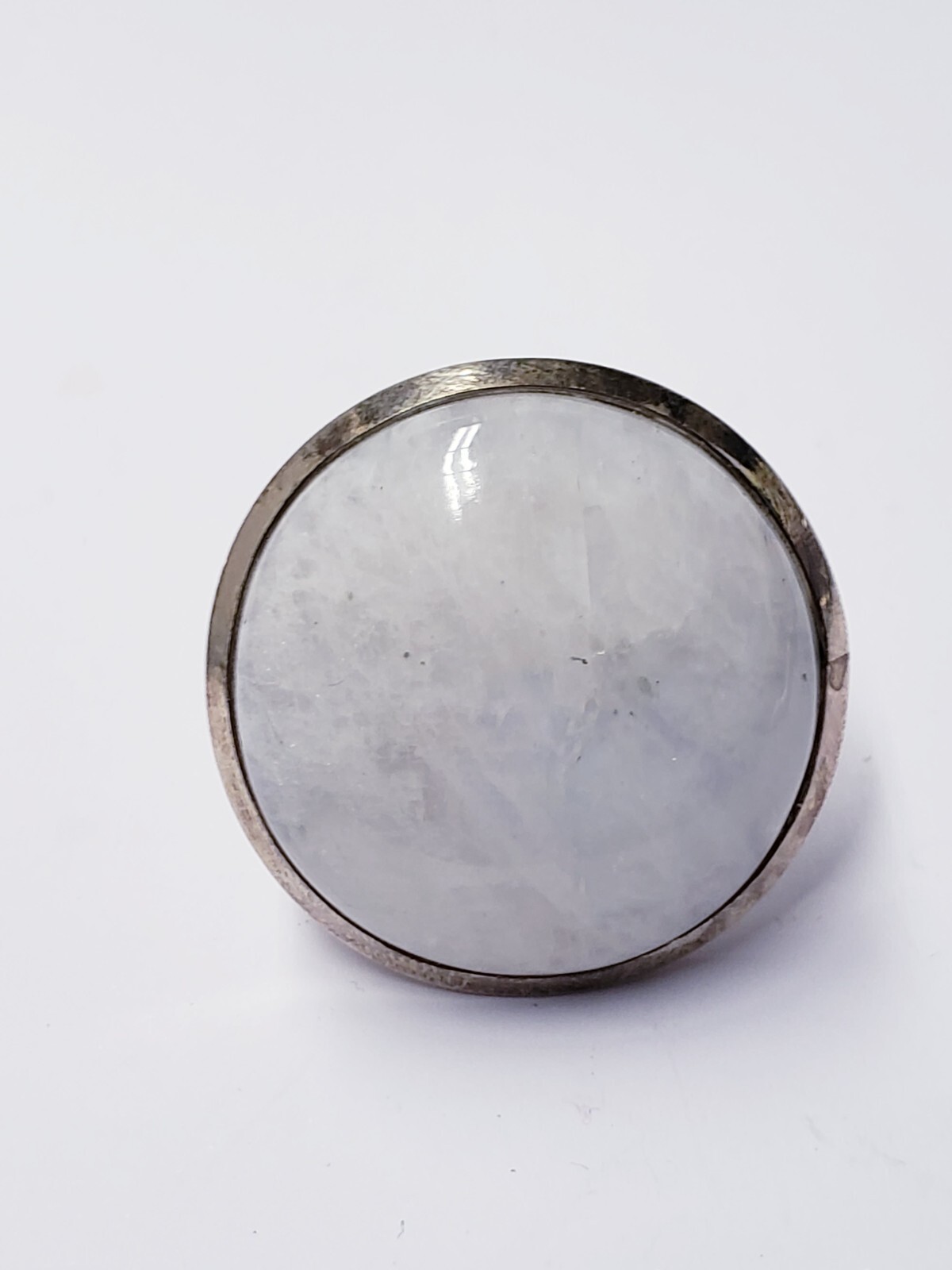 925 BIG CIRCLE WHITE MOONSTONE RING SIZE 7.75 45MM