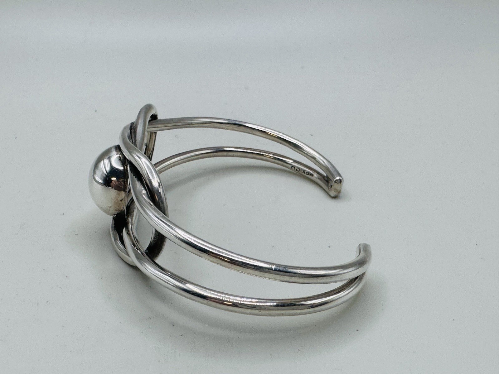 Vintage Taxco Mexico 925 Sterling Silver Modernist Bangle Bracelet Cuff Signed