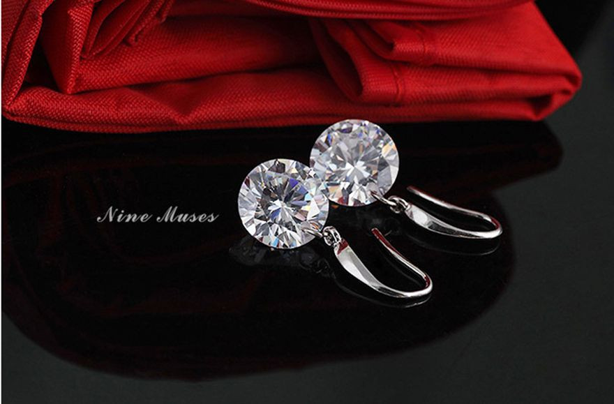 Silver Round 6mm 2.0 Cts AAA Cubic Zirconia White Gold Dangle Earring