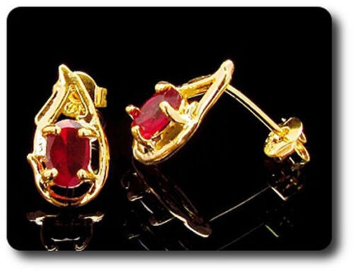 EARRINGS RUBY 0 3/32×0 9/32in Gold Plated 18 K