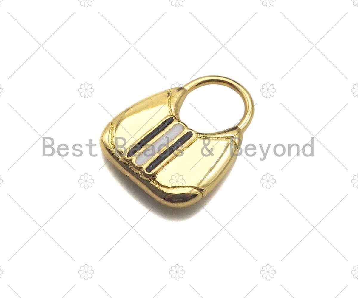 Red Black/White Black Enamel Lady Bag Shape Charm, 18K Gold Charm, Necklace