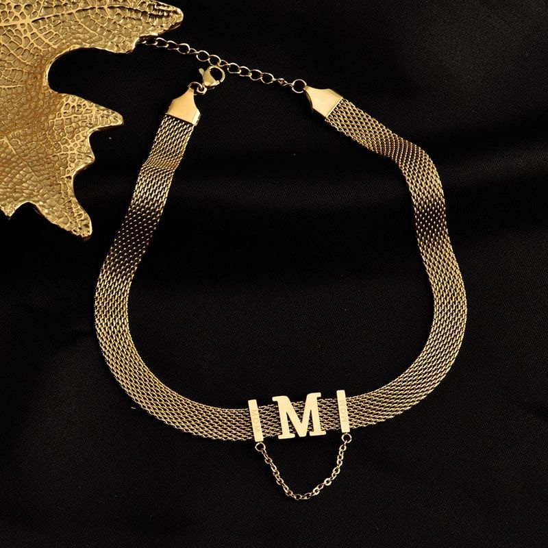 Personalized Initial Choker Necklace 18K Gold Plated Adjustable Chain for Women