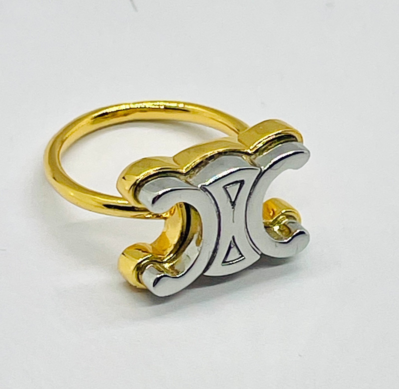 CELINE Monogram Silver & Gold Tone Ring size 7 M – Pre owned / MC6121
