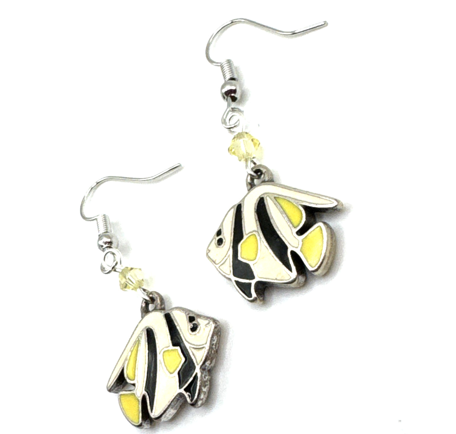 Brighton Fantasy Fish Yellow Black Striped Fish Sea Life Silver Custom Earrings