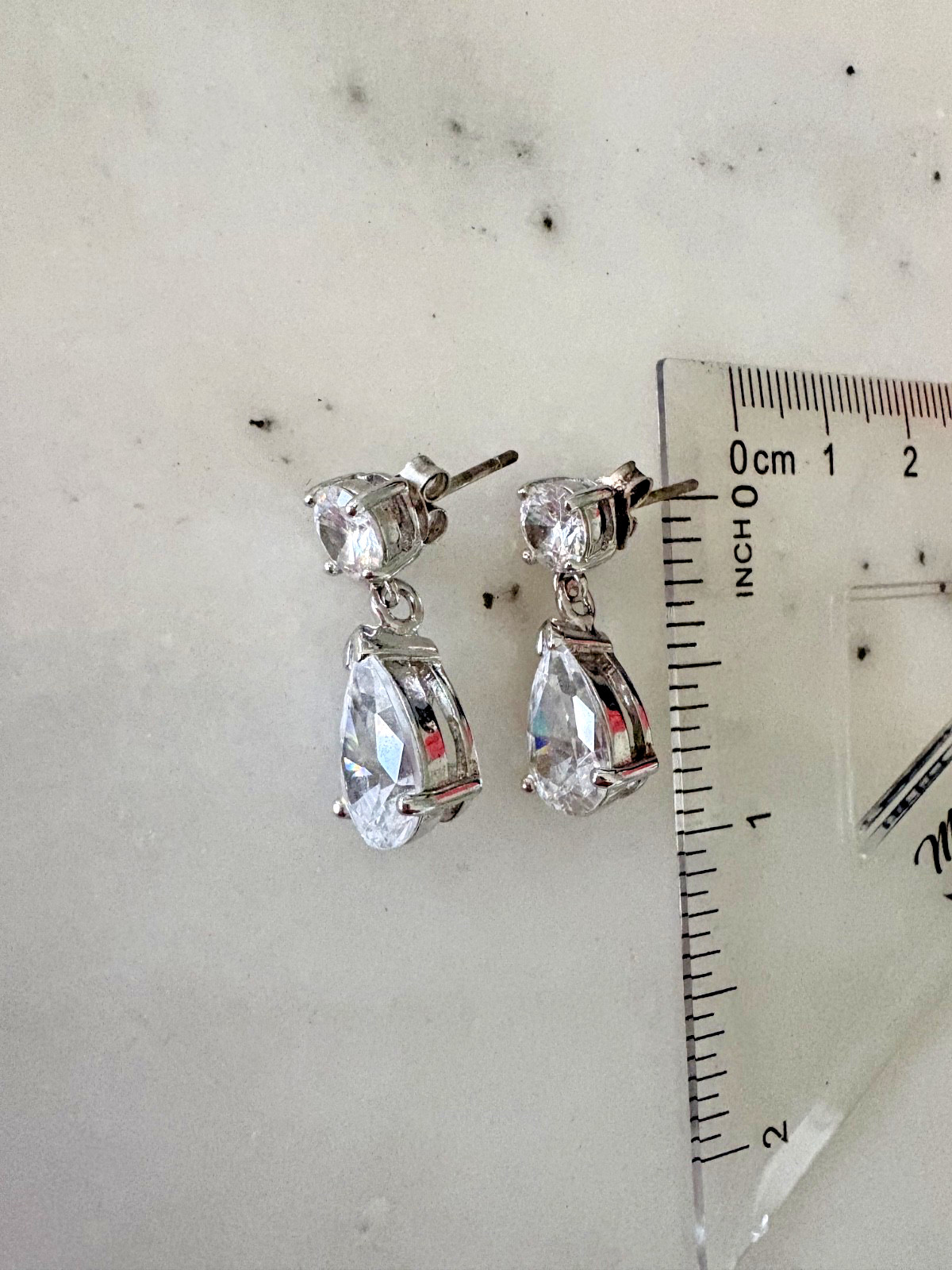 Sterling Silver Classic Pear & Round Cut CZ Drop Dangle Stud Earrings Stamp 925
