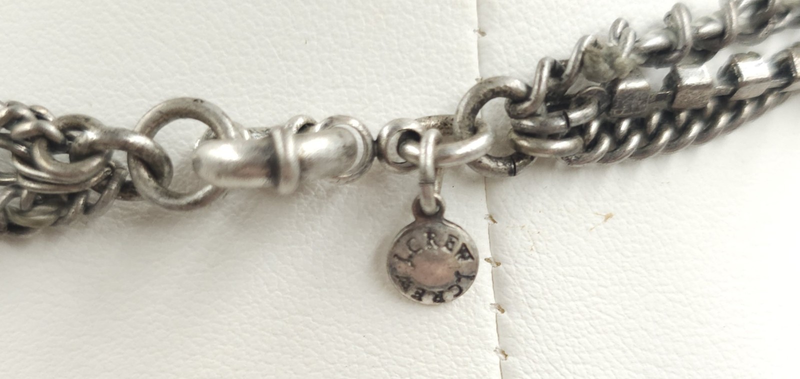 J.Crew Layered Silver-Tone Cable Chain Faux Pearl Beaded Necklace, Signed