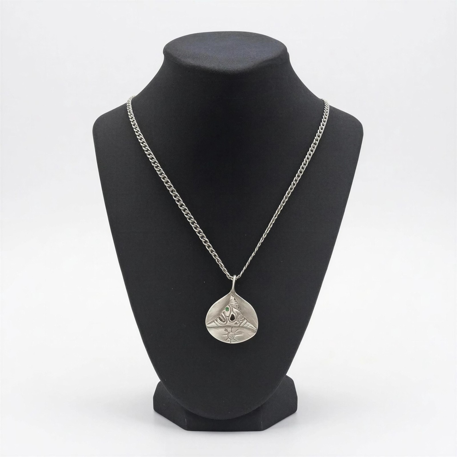 Handcrafted Lead-Free Pewter Taino Trigonolito Pendant on 3.5mm Cuban Links