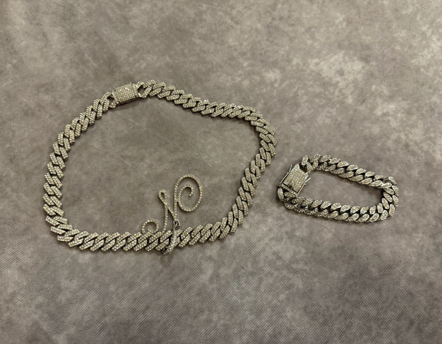 Silver Tone Curb Chain Link Bracelet Lot of 2, 1 Large & 1 Small