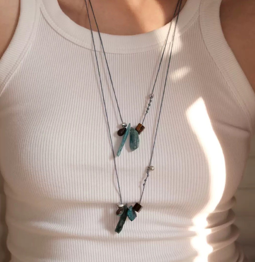 Boho Adjustable Cord Necklace Irregular Natural Stone Slice Pendant Gift Women