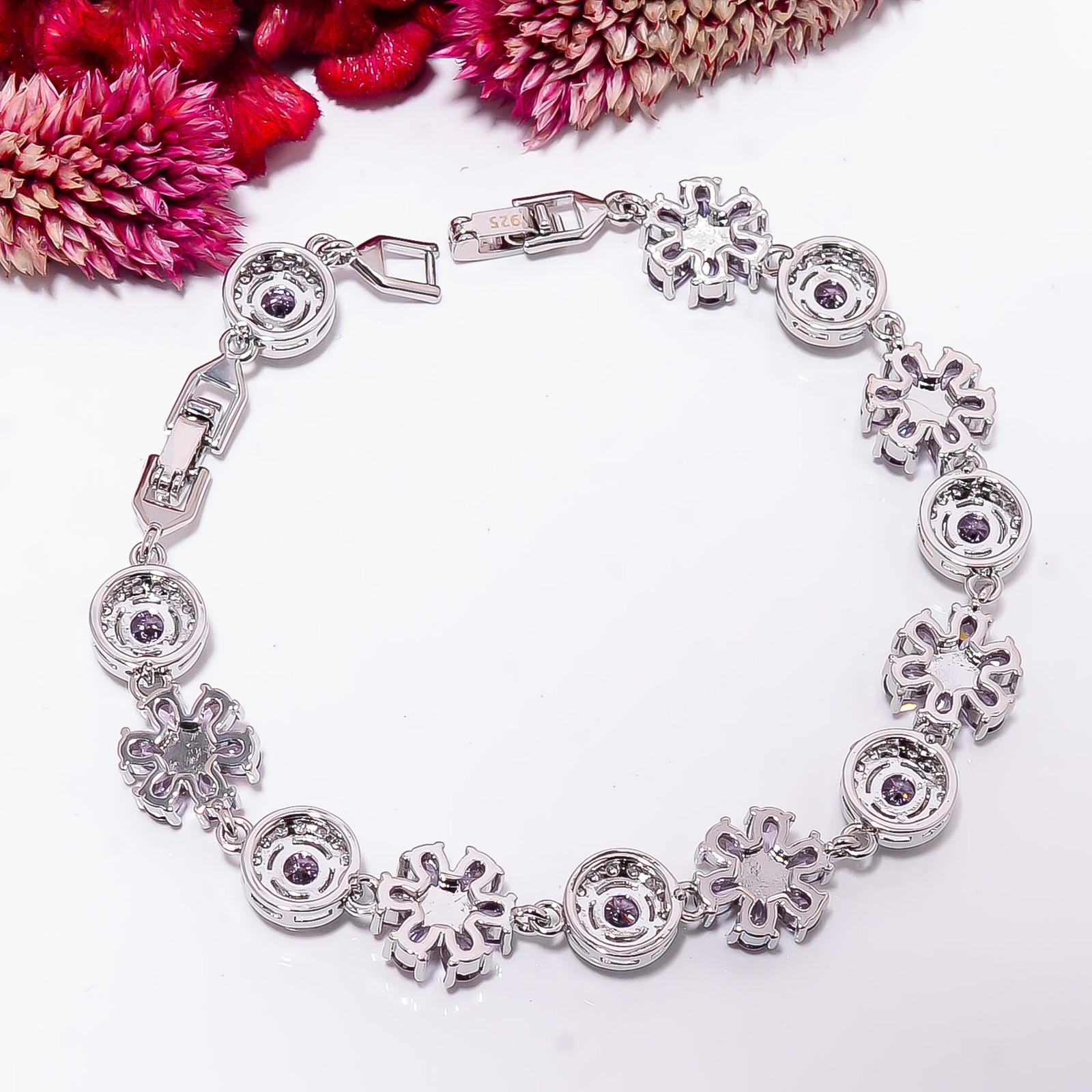 Purple Amethyst, CZ 925 Sterling Silver Adjustable Bracelet 7-8″ B134632