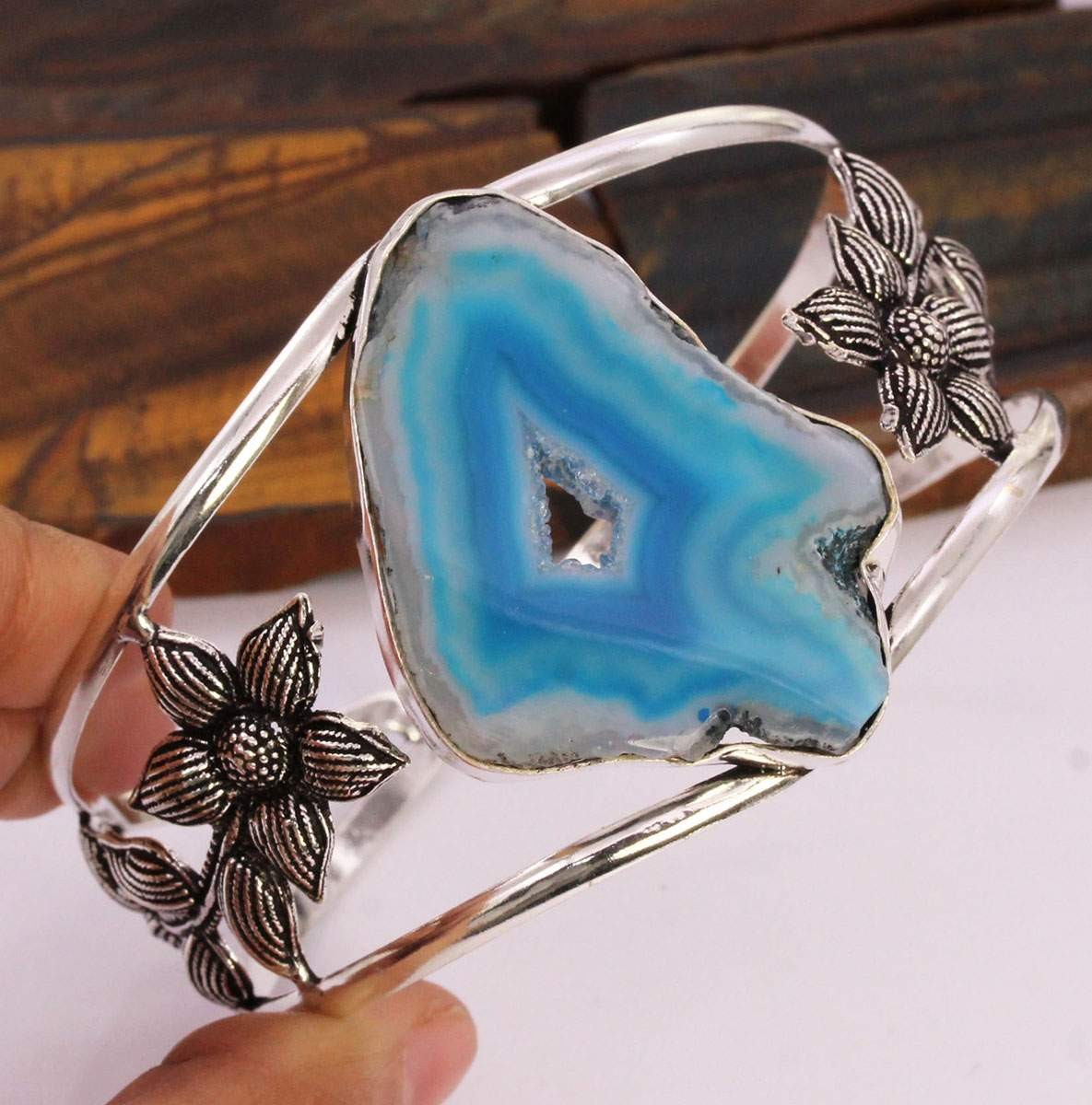 Window Druzy 925 Silver Plated Bangle/Bracelet Free Size