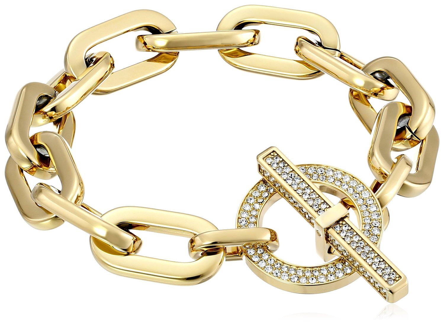 MICHAEL KORS MKJ4586710 Gold Tone Crystal Toggle Chain Links Bracelet MKJ4586